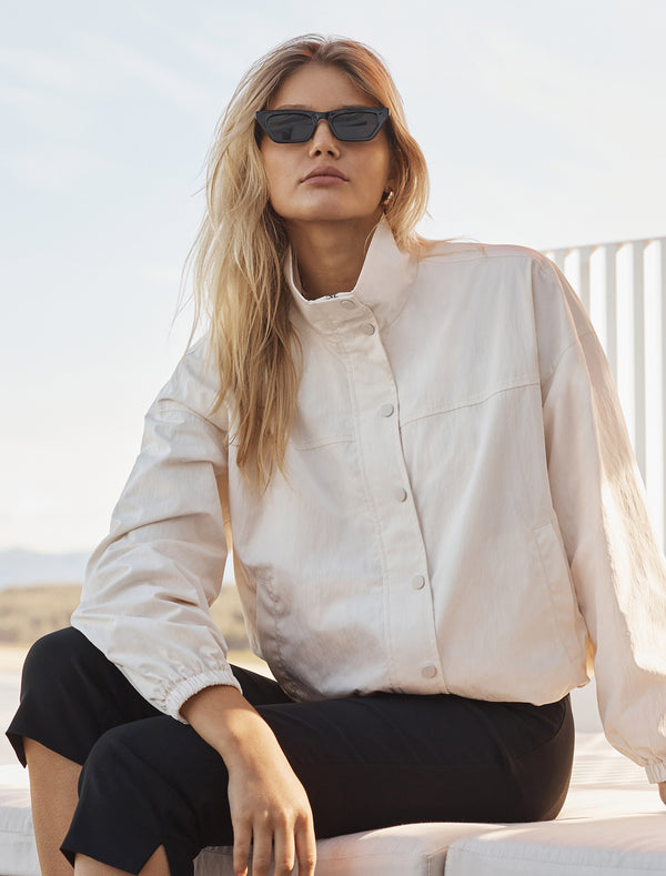 Eliza Funnel Neck Windbreaker Jacket Bone