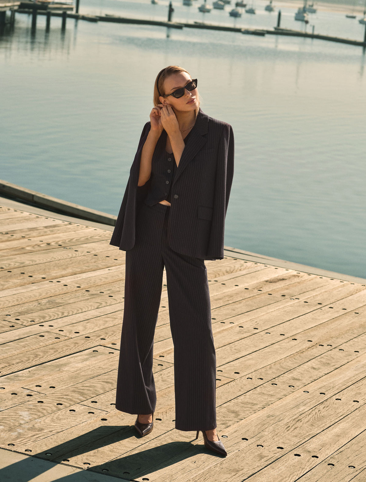 Paloma Single Breasted Blazer Navy Pinstripe Suit