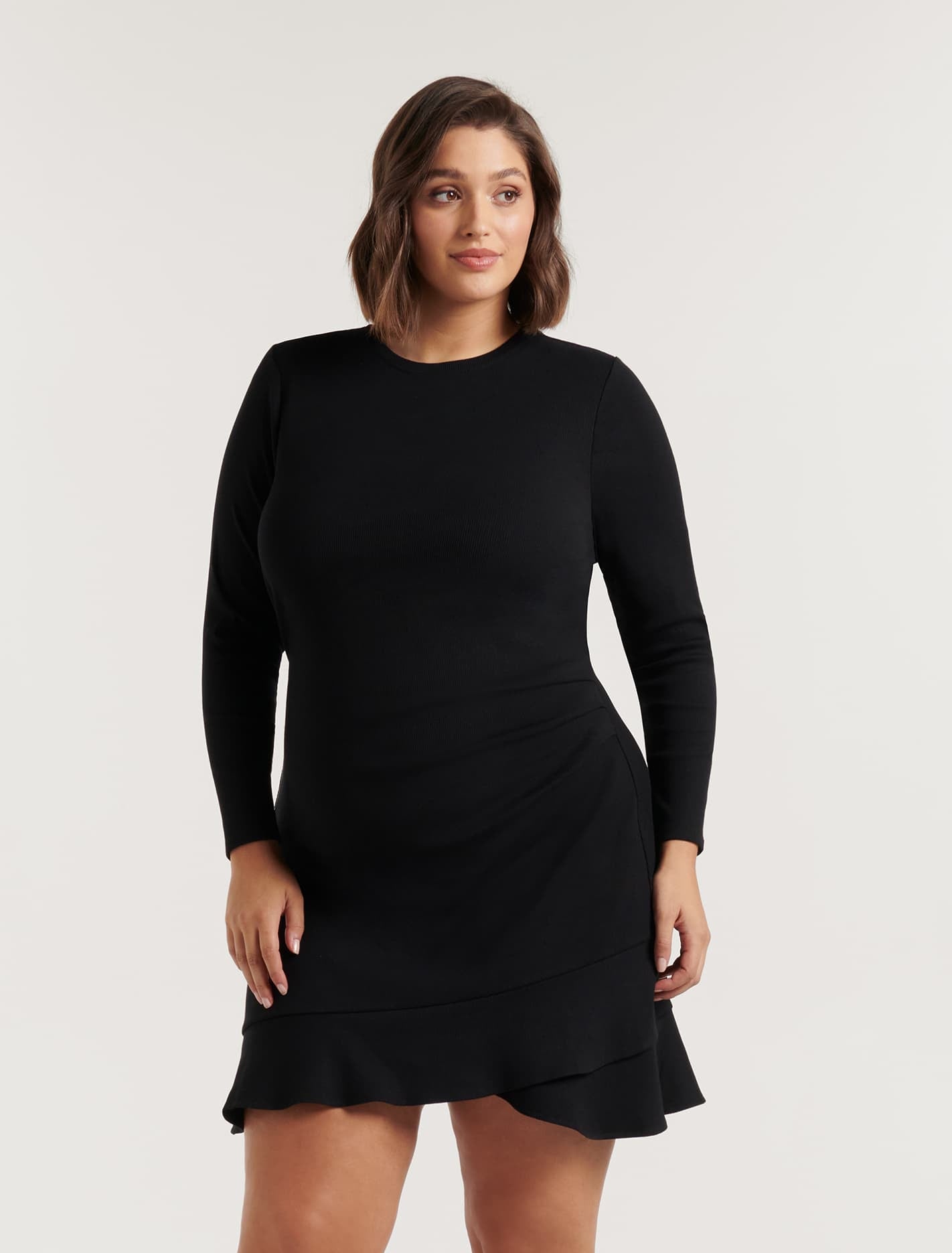 Annie Curve Rib Long Sleeve Frill Dress - Women's Fashion | Forever New
