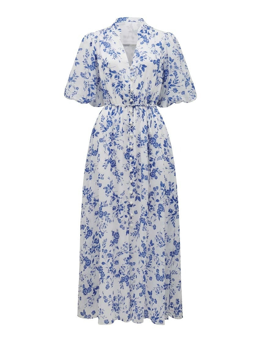 Loanne Puff-Sleeve Midi Dress