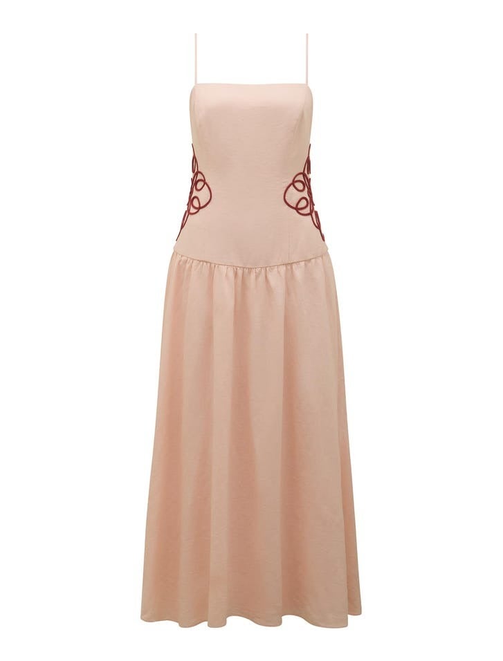 Arabelle Applique Linen Midi | Women's Party Dress