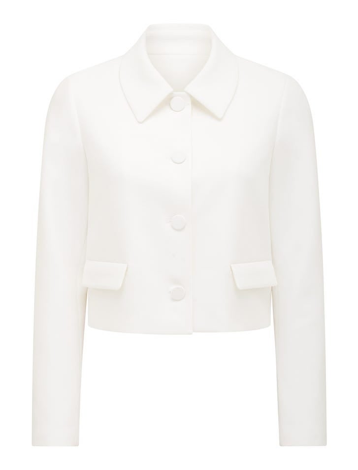 Tanya Cropped Top Collar Jacket | Women's White jacket| Work Jacket 