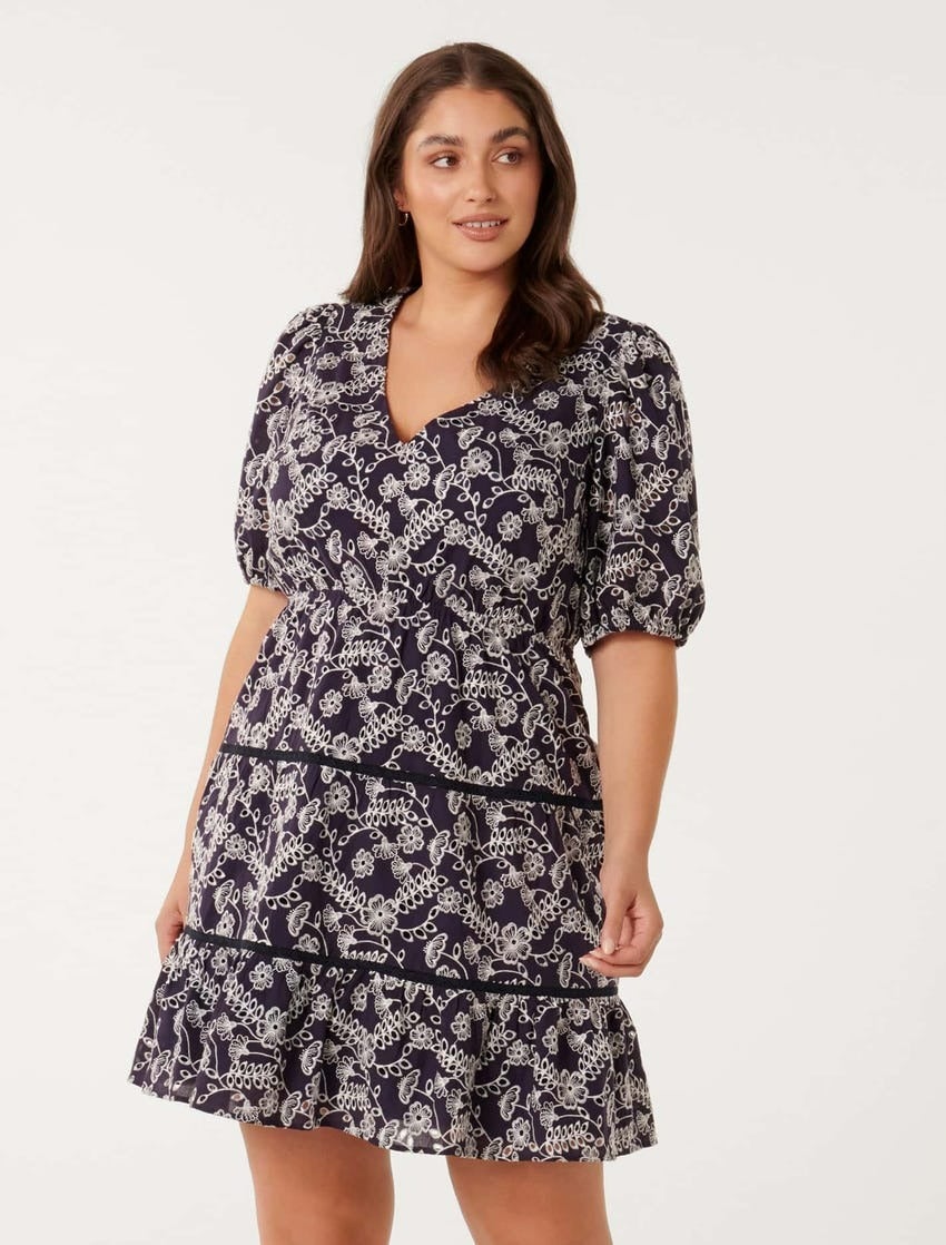 Indigo Curve Broderie Mini Dress