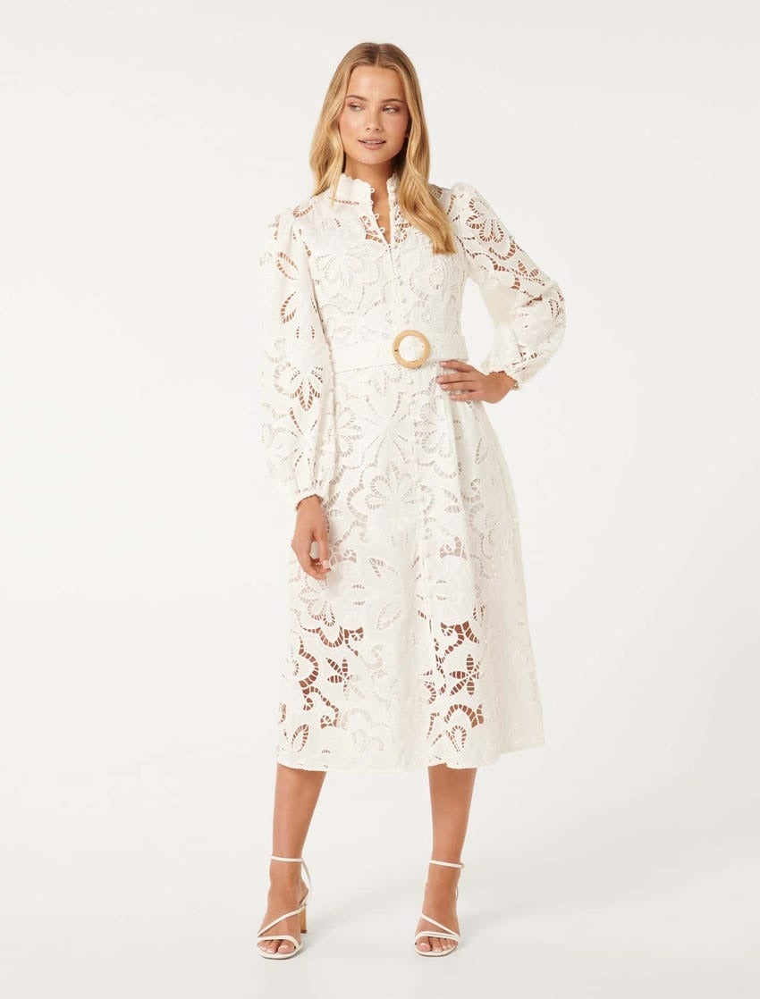 Victoria Broderie Midi Dress